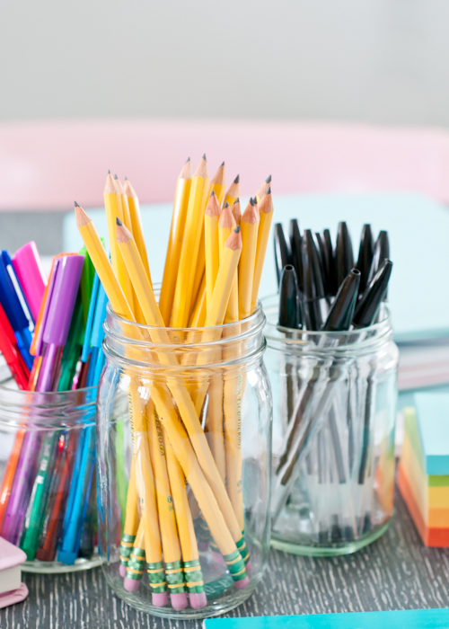 glass jars desk tidy