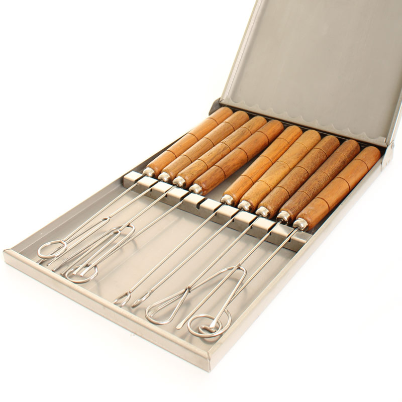 Chocolate Dipping Fork Set With Carry Case 9pc Stainless Steel Wooded