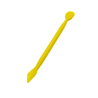 Yellow plastic fondant modelling tool on a white background