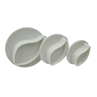 Three leaf plunger cutters on a white background