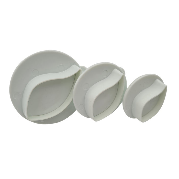 Three leaf plunger cutters on a white background