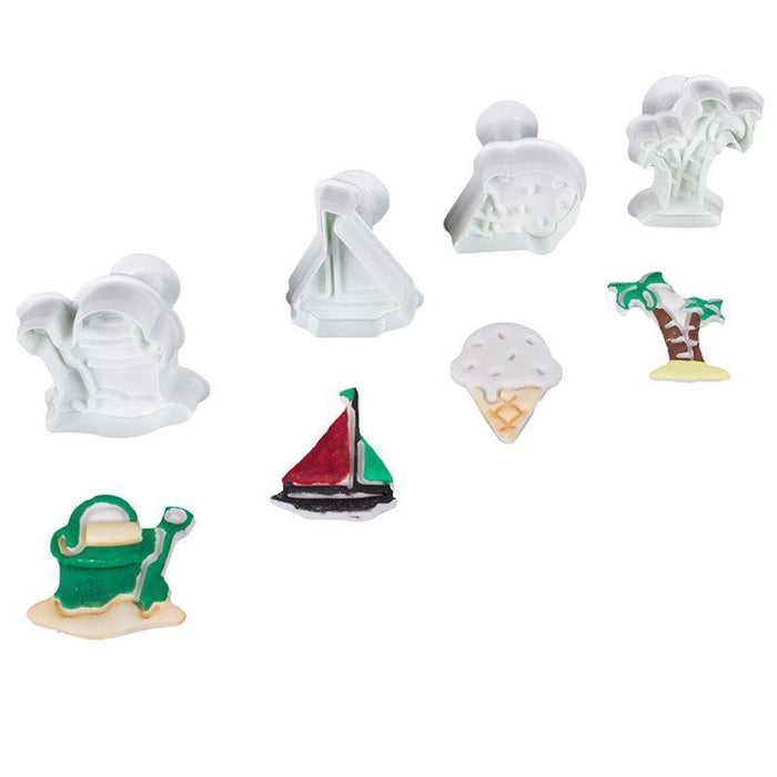 Set of various plunger cutters on a white background