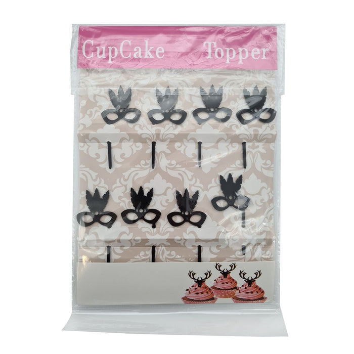 Black Masquerade Ball Cupcake Toppers – Set of 8 Cake Decorations
