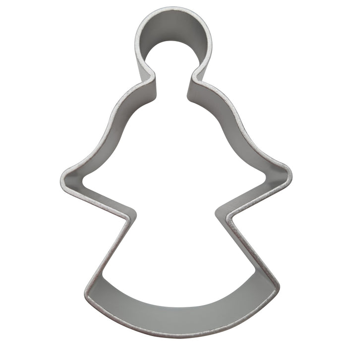 Angel-shaped cookie cutter on a white background
