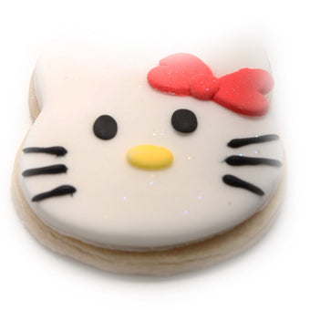 Cookie with a Hello Kitty face design on a white background