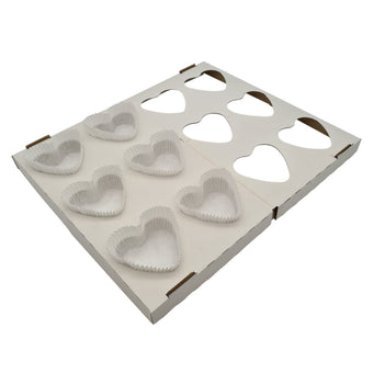 Heart-shaped cupcake tray on a white background