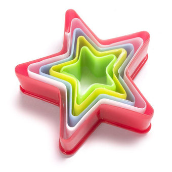 Set of colorful star-shaped cookie cutters on a white background