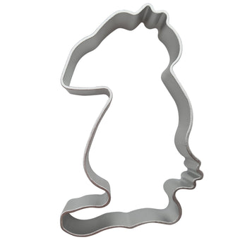Metallic bird-shaped cookie cutter on a white background