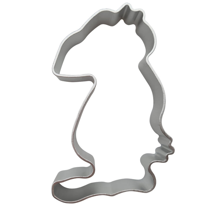 Metallic bird-shaped cookie cutter on a white background