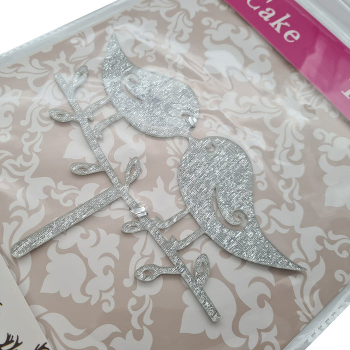 Wedding Cake Topper – Silver Glitter Lovebirds x1