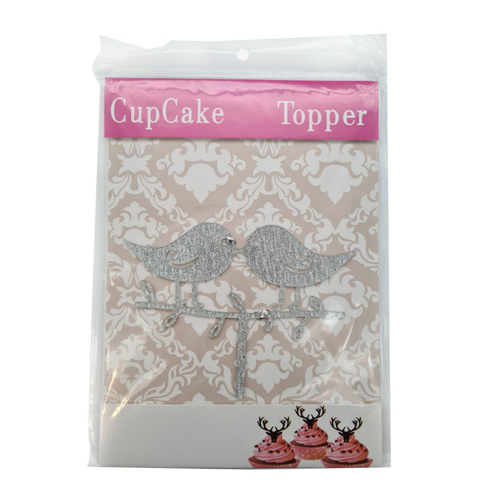 Wedding Cake Topper – Silver Glitter Lovebirds x1