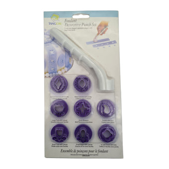 Decorative fondant punch set – 8 interchangeable in packaging on a white background