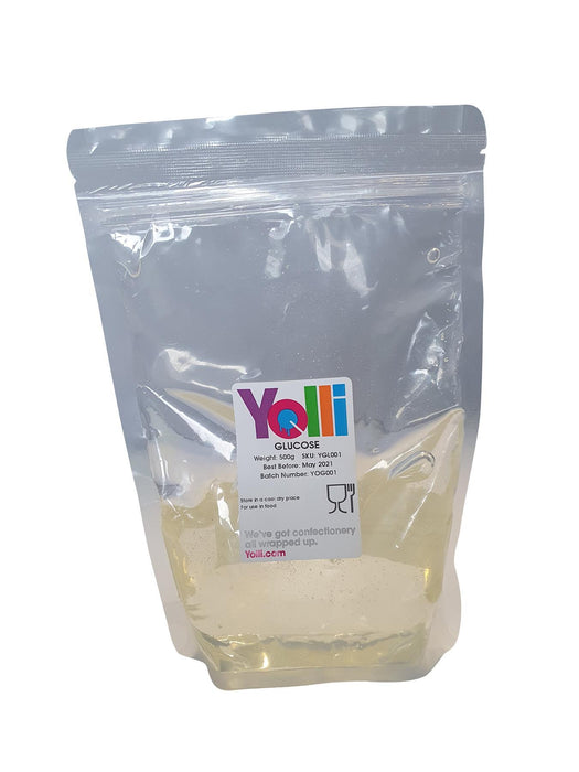 Yolli glucose syrup in packaging on a white background