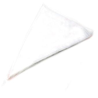 Clear disposable piping bags on a white background