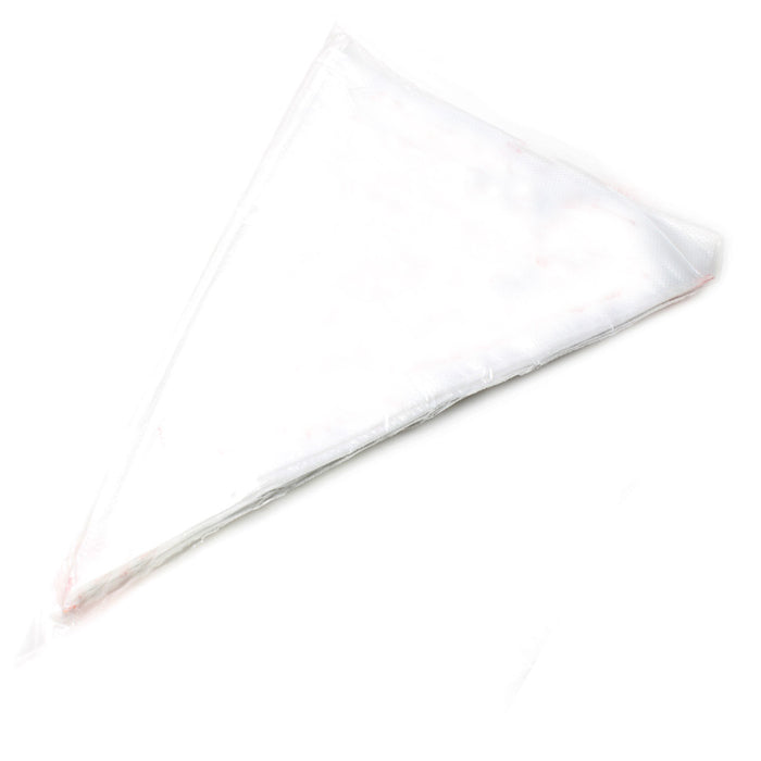 Clear disposable piping bags on a white background