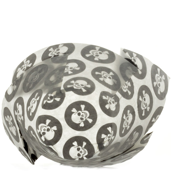 Tulip cupcake cases with skull and crossbones pattern on a white background