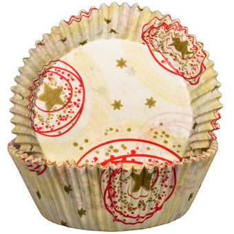 Decorative cupcake liner with star patterns on a white background