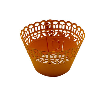 Adjustable orange cupcake wrappers on a white background