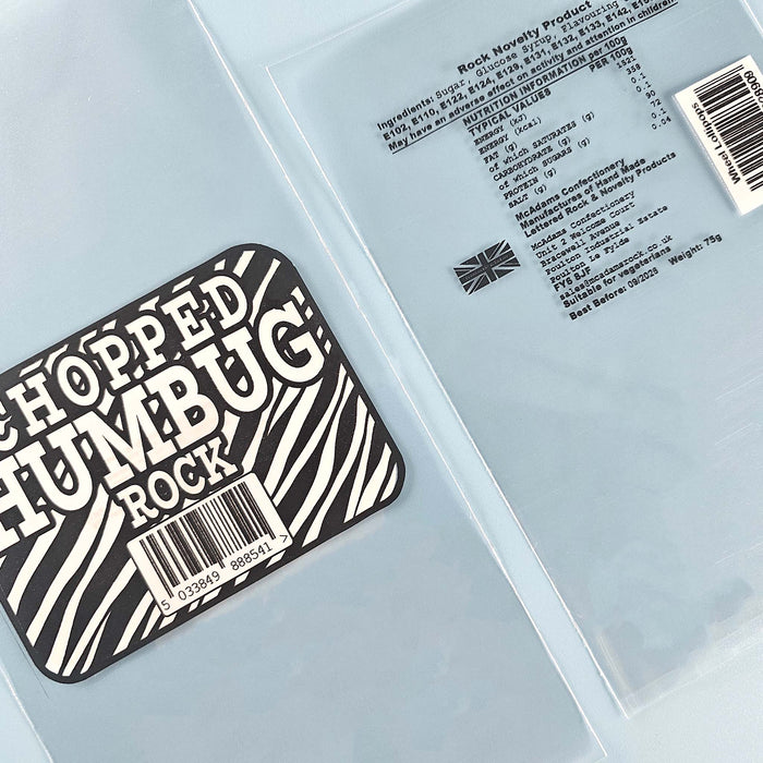 Personalised printed cello bags showing print quality detail on a white background