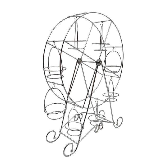Cupcake holder shaped like a Ferris wheel on a white background