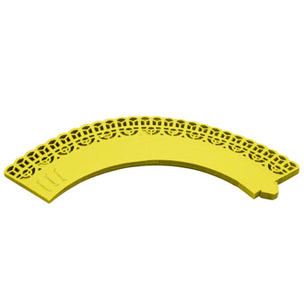 Yellow adjustable cupcake wrappers on a white background.