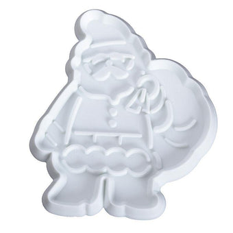 White fondant cutter shaped like a traditional Santa Claus figure on a white background