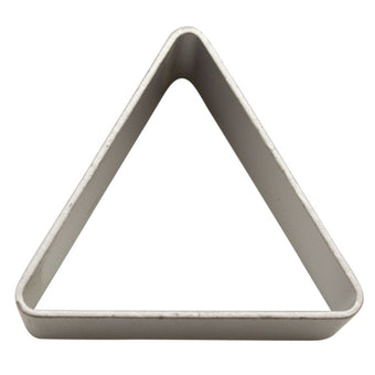 Triangular metal cookie cutter on a white background