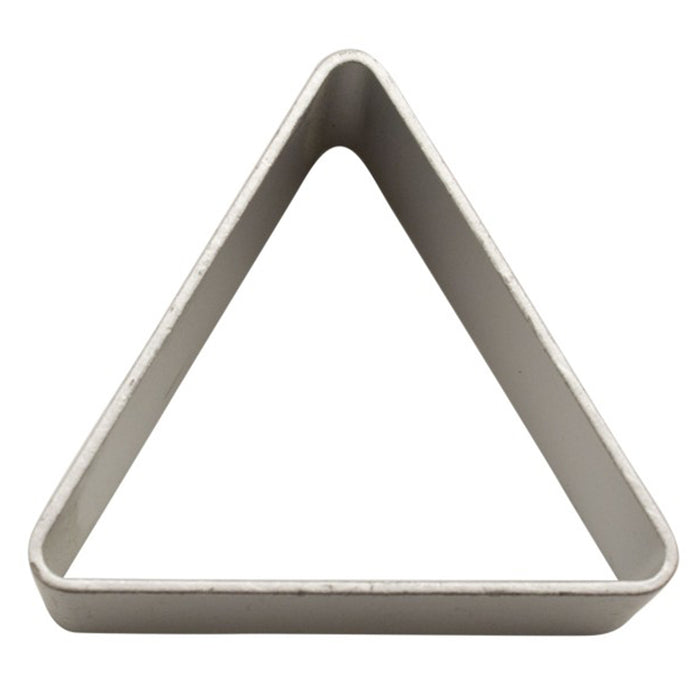 Triangular metal cookie cutter on a white background