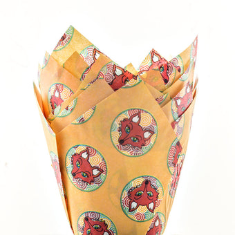 Tulip wrap with fox pattern on a white background