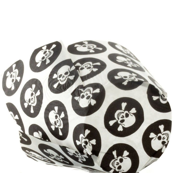 Tulip cupcake cases with black and white skull pattern on a white background