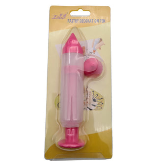 Pink pastry decorating pen in packaging with on a white background