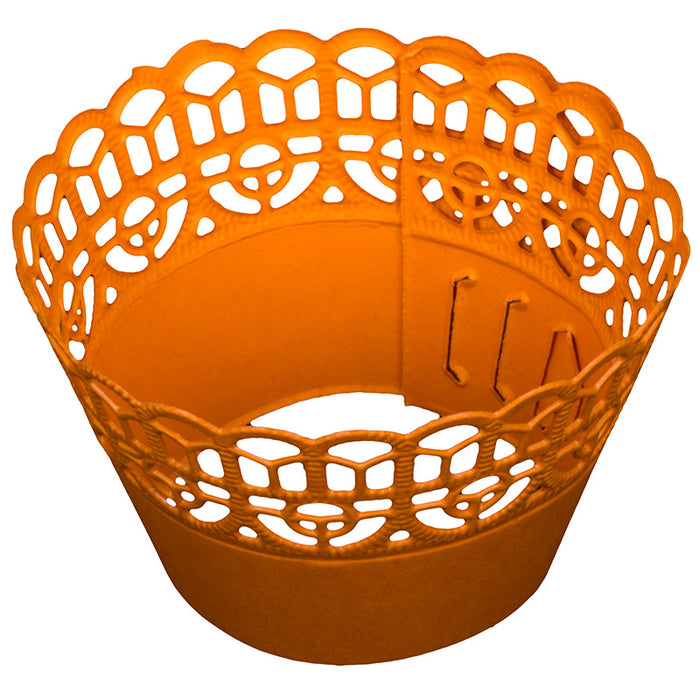 Adjustable orange cupcake wrappers on a white background