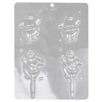 Clear plastic mould for making two Father Christmas chocolate lollies