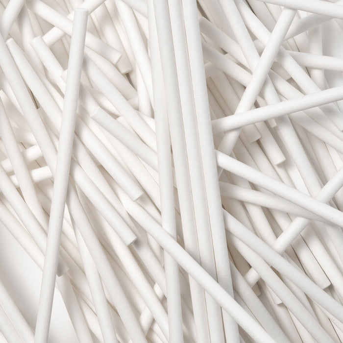 Custom paper lollipop sticks bespoke size options shown in bulk pack on a white background