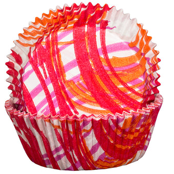 Colorful striped cupcake liners on a white background