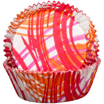 Colorful striped cupcake liners on a white background