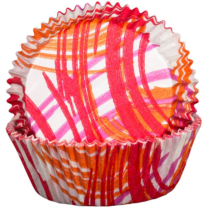 Colorful striped cupcake liners on a white background
