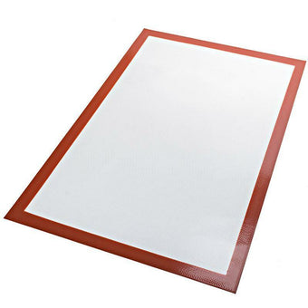Silicone baking mat with red border on a white background