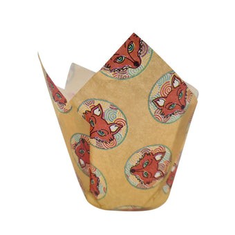 Cupcake wrapper with fox pattern on a white background