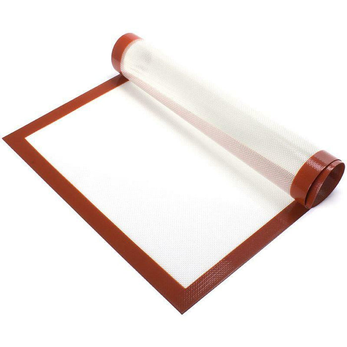 Silicone baking mat with red border on a white background