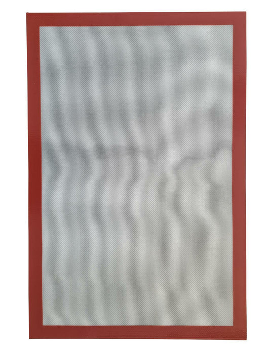 Silicone baking mat with red border on a white background