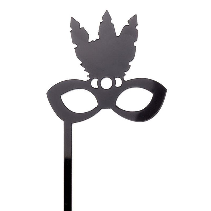 Black mask with feather design on a white background