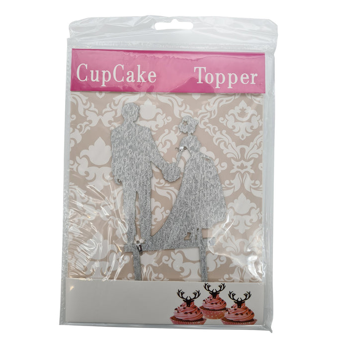 Packaged cupcake topper with decorative design on a white background