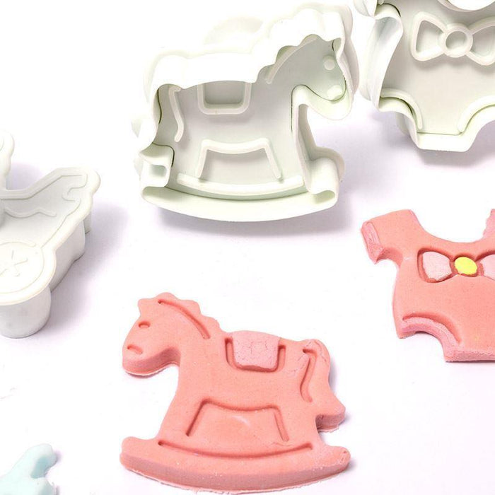 Set of plunger cutters shaped like a rocking horse on a white background