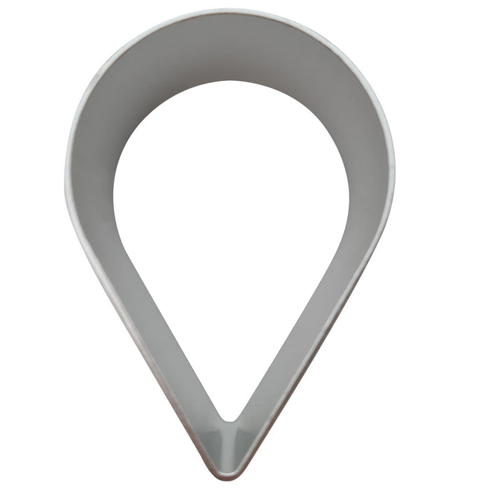 Teardrop-shaped cookie cutter on a white background