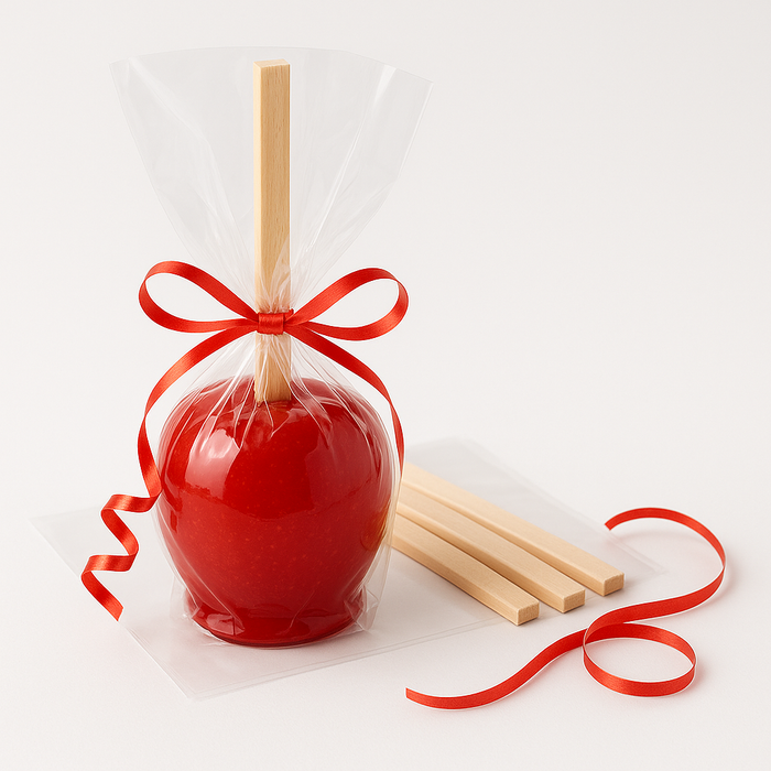 Toffee Apple Kit with Sticks, Wrappers & Ribbon – 25 Pack