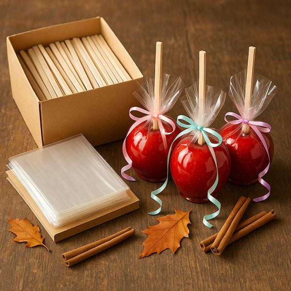 Toffee apples, sticks and wrappers
