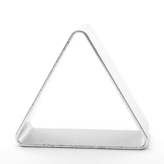 Triangular metal cookie cutter on a white background