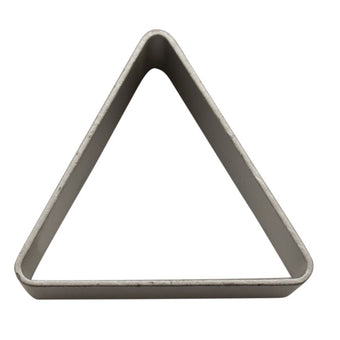 Triangular metal cookie cutter on a white background