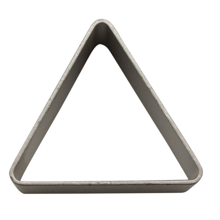 Triangular metal cookie cutter on a white background